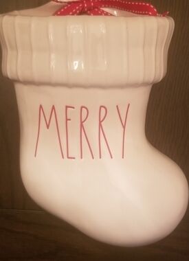 Rae Dunn Merry Christmas Stocking Hanging Planter NWT.